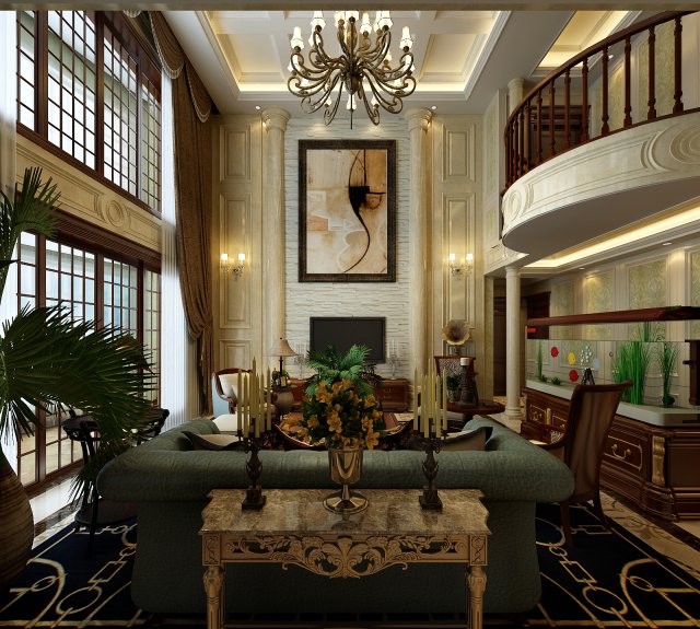 deluxe retro european style living room restaurant 1801 Modello 3D .c4d .max .obj .3ds .fbx .stl .blend