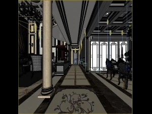 deluxe retro european style living room restaurant 1801 3D Model