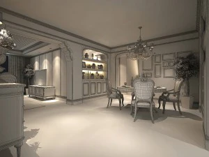 deluxe retro european style living room restaurant 5120 3D Model
