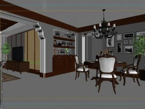 deluxe retro european style living room restaurant 5120 3D Model