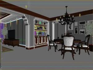deluxe retro european style living room restaurant 5120 3D Model
