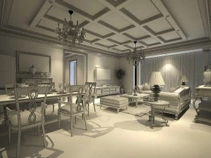 deluxe retro european style living room restaurant 5124 3D Model