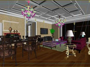 deluxe retro european style living room restaurant 5124 3D Model