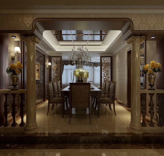 deluxe retreat full european style living room restaurant corridor Modello 3D .c4d .max .obj .3ds .fbx .stl .blend 