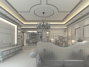 deluxe retreat full european style living room restaurant corridor Modello 3D