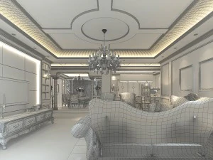 deluxe retreat full european style living room restaurant corridor 3D Model