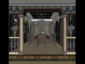 deluxe retreat full european style living room restaurant corridor Modello 3D