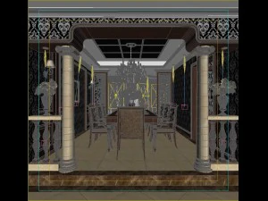 deluxe retreat full european style living room restaurant corridor 3D Model