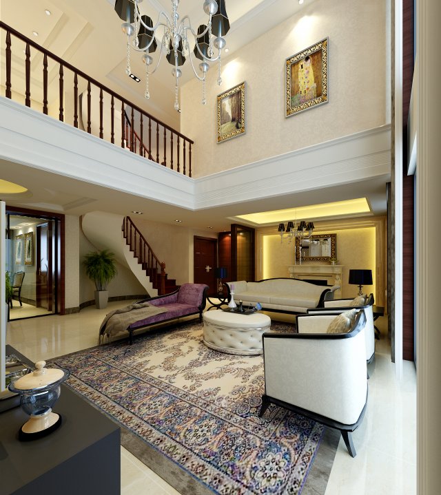 luxury duplex european living room 1743 3D Модель .c4d .max .obj .3ds .fbx .stl .blend 