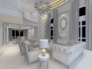 luxury double - style living room 1744 3D Model