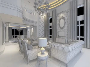luxury double - style living room 1744 3D Model
