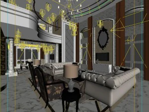 luxury double - style living room 1744 3D Model