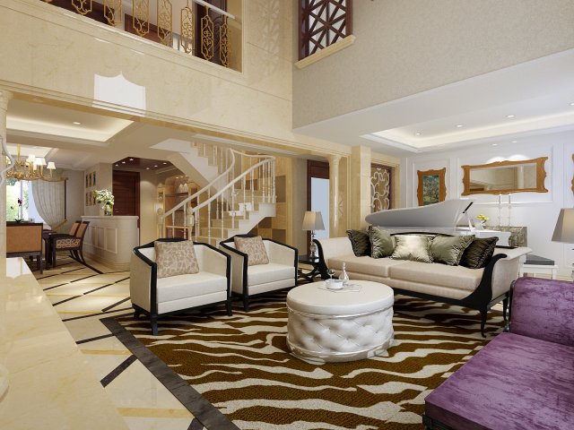 luxury duplex european living room 1746 3D 모델 .c4d .max .obj .3ds .fbx .stl .blend 