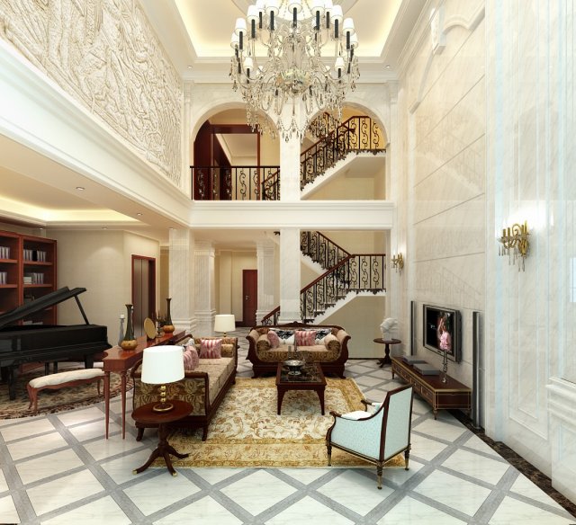 luxury duplex european living room 5132 3D मॉडल .c4d .max .obj .3ds .fbx .stl .blend 
