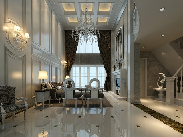 luxurious and concise duplex living room 1814 3D Модель .c4d .max .obj .3ds .fbx .stl .blend 