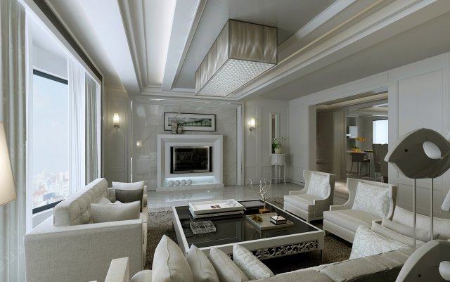 luxurious and concise european living room 1813 3D Модель .c4d .max .obj .3ds .fbx .stl .blend 
