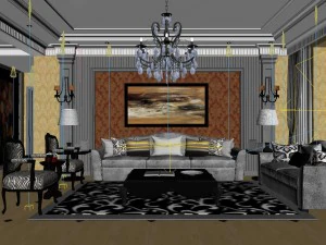 luxurious and concise european living room 5106 3D Model