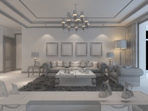 luxurious and concise european living room 5112 Model 3D