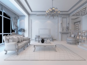 luxurious concise european living room 5113 Model 3D