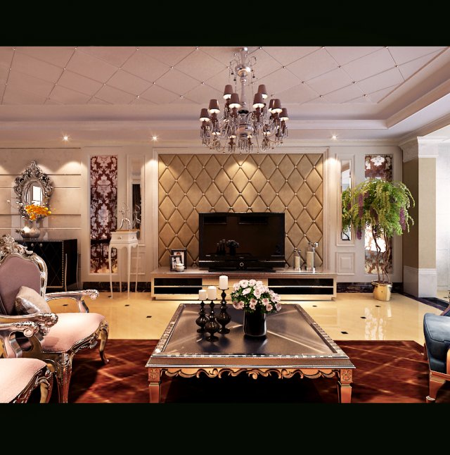 luxurious and concise european living room 5114 3Dモデル .c4d .max .obj .3ds .fbx .stl .blend 