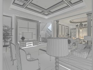 luxurious concise european living room restaurant 1750 3D Модель