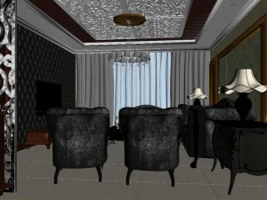 luxurious and concise european living room restaurant 1765 3D Model