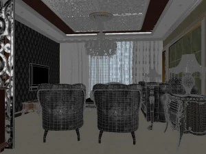 luxurious and concise european living room restaurant 1765 3D Model