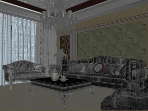 luxurious and concise european living room restaurant 1765 3D Model