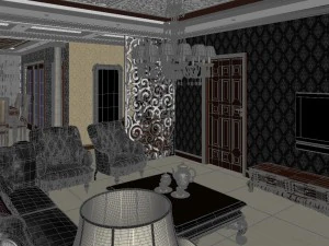 luxurious and concise european living room restaurant 1765 3D Model
