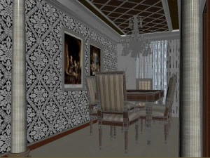 luxurious and concise european living room restaurant 1765 3D Model