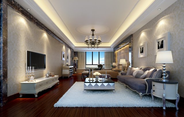 the living room of a luxurious european-style single apartment is 5166 3D Model .c4d .max .obj .3ds .fbx .stl .blend 