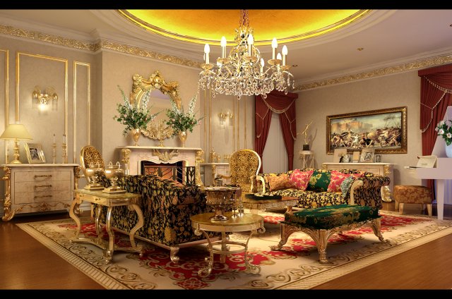 deluxe european living room 1718 3D 모델 .c4d .max .obj .3ds .fbx .stl .blend