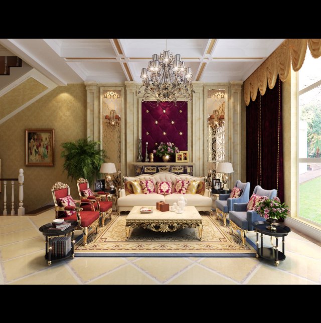 luxury european living room 5146 Modello 3D .c4d .max .obj .3ds .fbx .stl .blend 