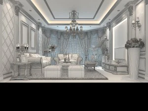 luxury fashion european living room 1733 3D Model
