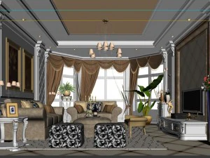 luxury fashion european living room 1733 3D Model