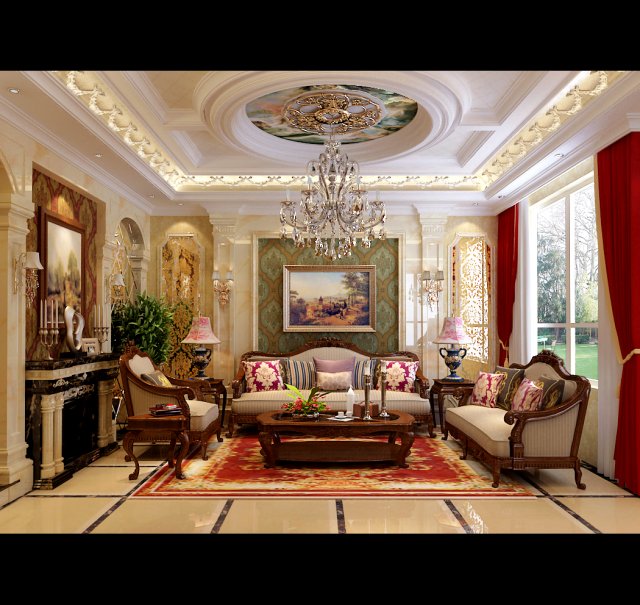 luxury fashion european living room 5138 Model 3D .c4d .max .obj .3ds .fbx .stl .blend 
