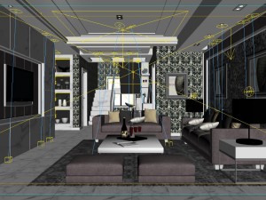 deluxe modern living room 1875 Model 3D