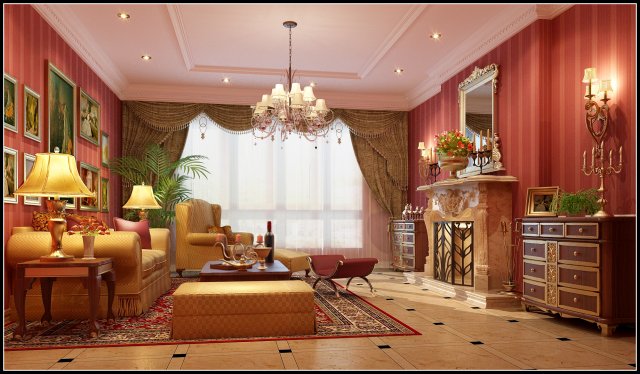 red design european living room 1722 3Dモデル .c4d .max .obj .3ds .fbx .stl .blend 