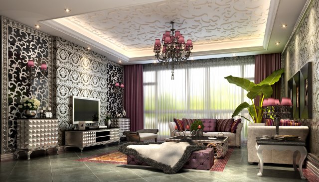 fancy european living room 1734 3D Модель .c4d .max .obj .3ds .fbx .stl .blend 