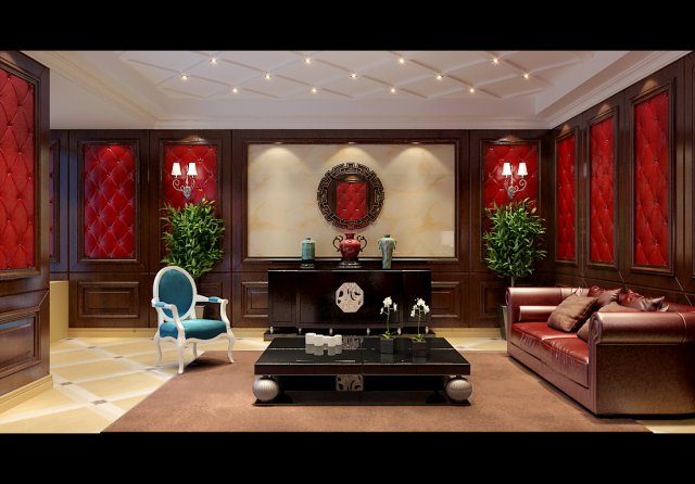 concise retro european living room 3D-Modell .c4d .max .obj .3ds .fbx .stl .blend 