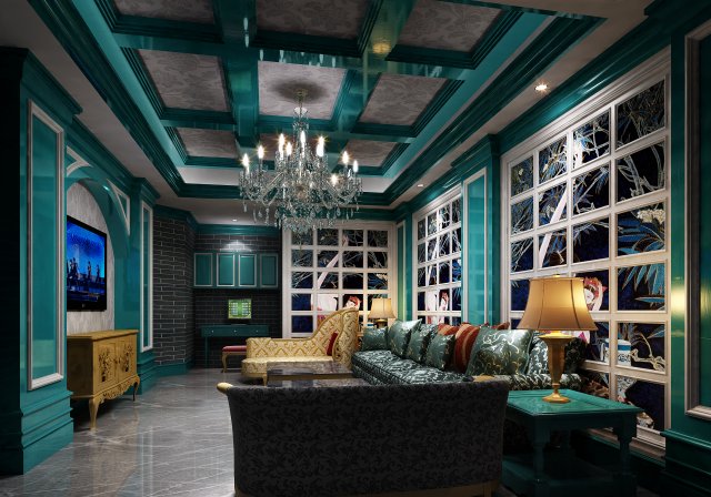 blue pastoral retreat living room 3D Modell .c4d .max .obj .3ds .fbx .stl .blend
