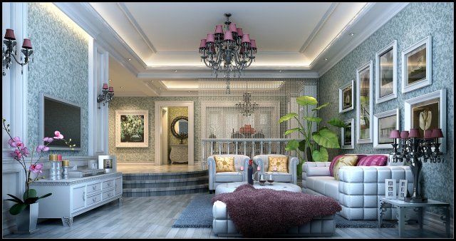 blue - style european - style living room 1735 Model 3D .c4d .max .obj .3ds .fbx .stl .blend 