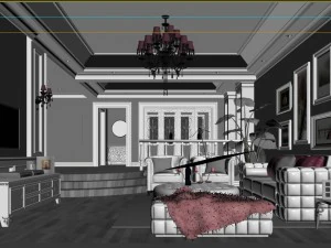 blue - style european - style living room 1735 3D Model