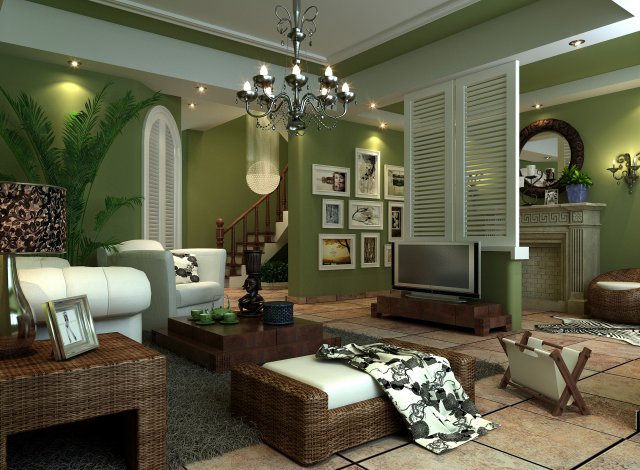green style european living room 1719 Modello 3D .c4d .max .obj .3ds .fbx .stl .blend 