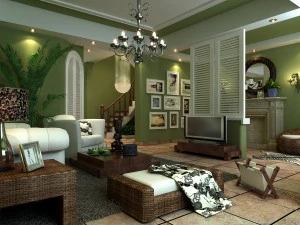 हरी शैली का यूरोपीय लिविंग रूम 1719 3D मॉडल