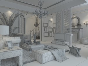 green style european living room 1719 Modello 3D