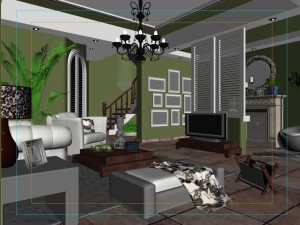 green style european living room 1719 Modello 3D