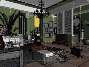 green style european living room 1719 Modello 3D