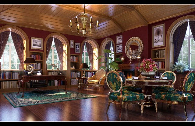 european luxury home office study 1806 3D Model .c4d .max .obj .3ds .fbx .stl .blend 