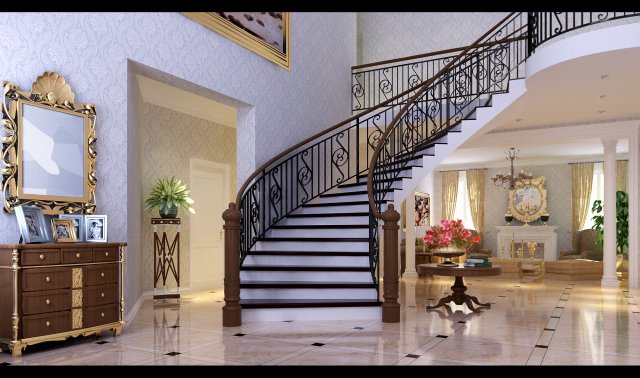 european living room stairs 1710 3D Model .c4d .max .obj .3ds .fbx .stl .blend 